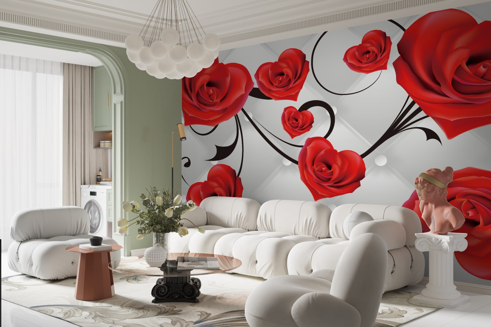 Papier peint roses rouges en forme de cœur