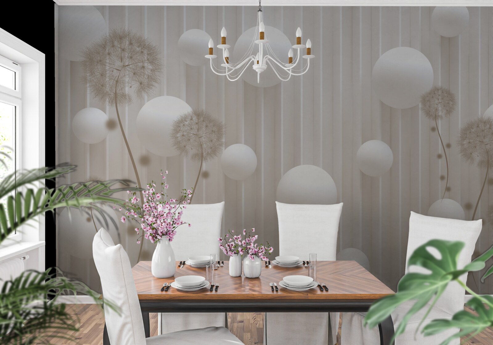 Papier peint perles et laits en rose clair