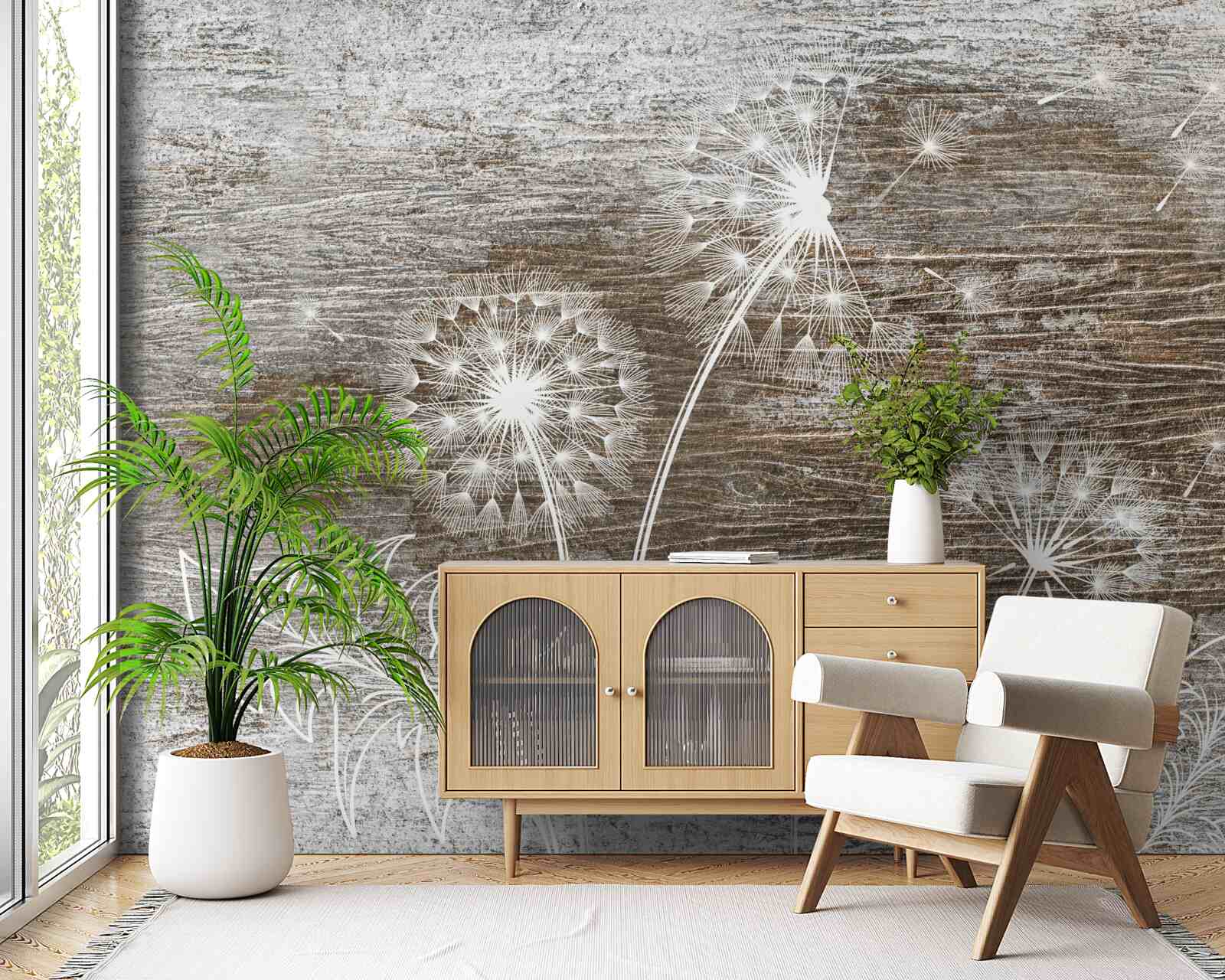 Papier peint des chevreuils, blancs comme la neige, sur un arbre