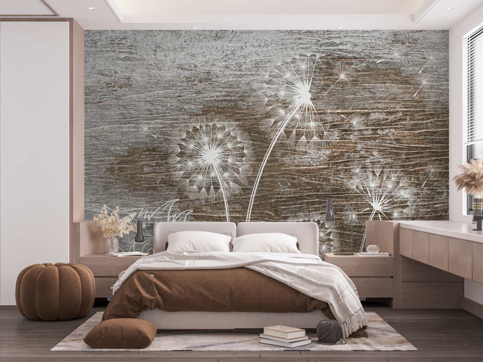 Papier peint des chevreuils, blancs comme la neige, sur un arbre