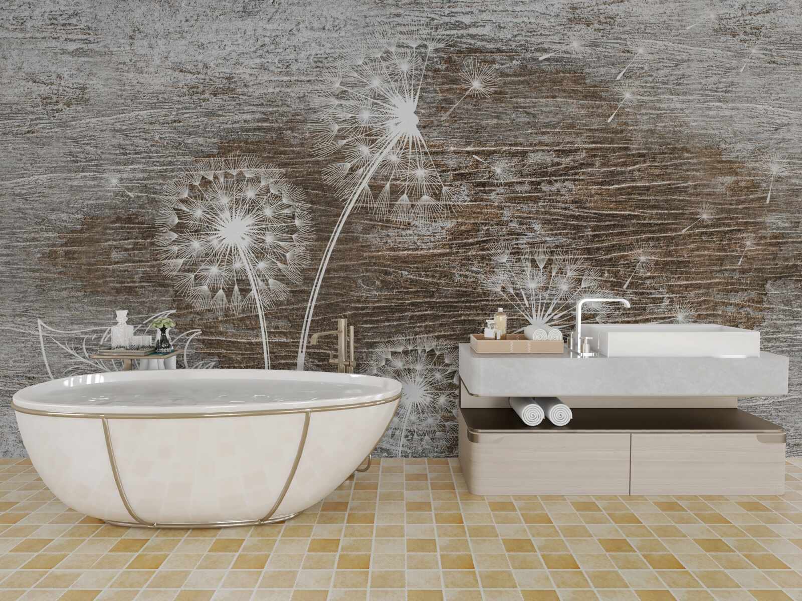 Papier peint des chevreuils, blancs comme la neige, sur un arbre