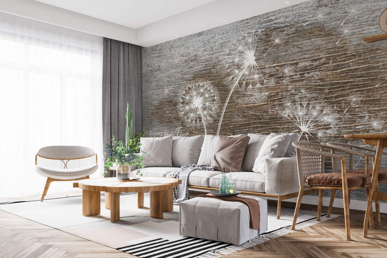 Papier peint des chevreuils, blancs comme la neige, sur un arbre