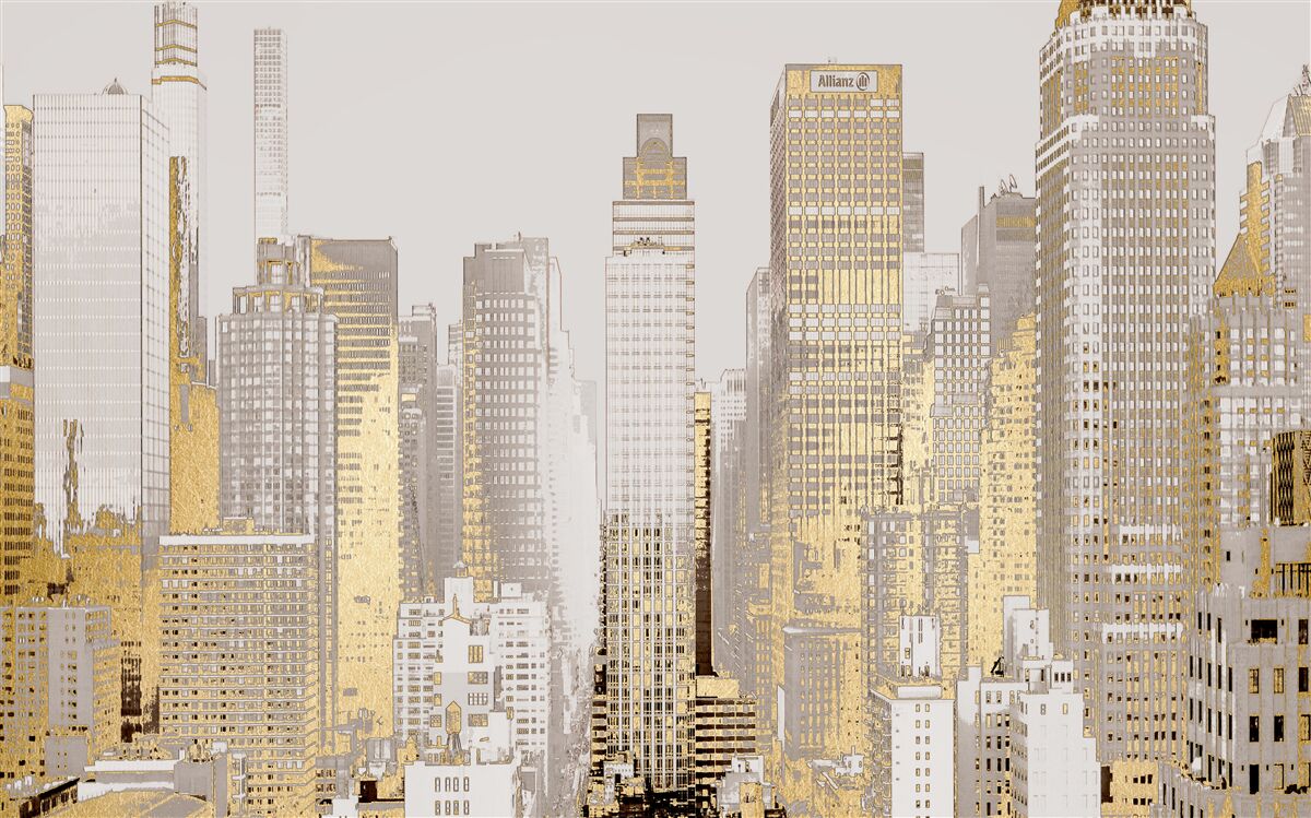 Papier peint panorama de gratte-ciel dorés