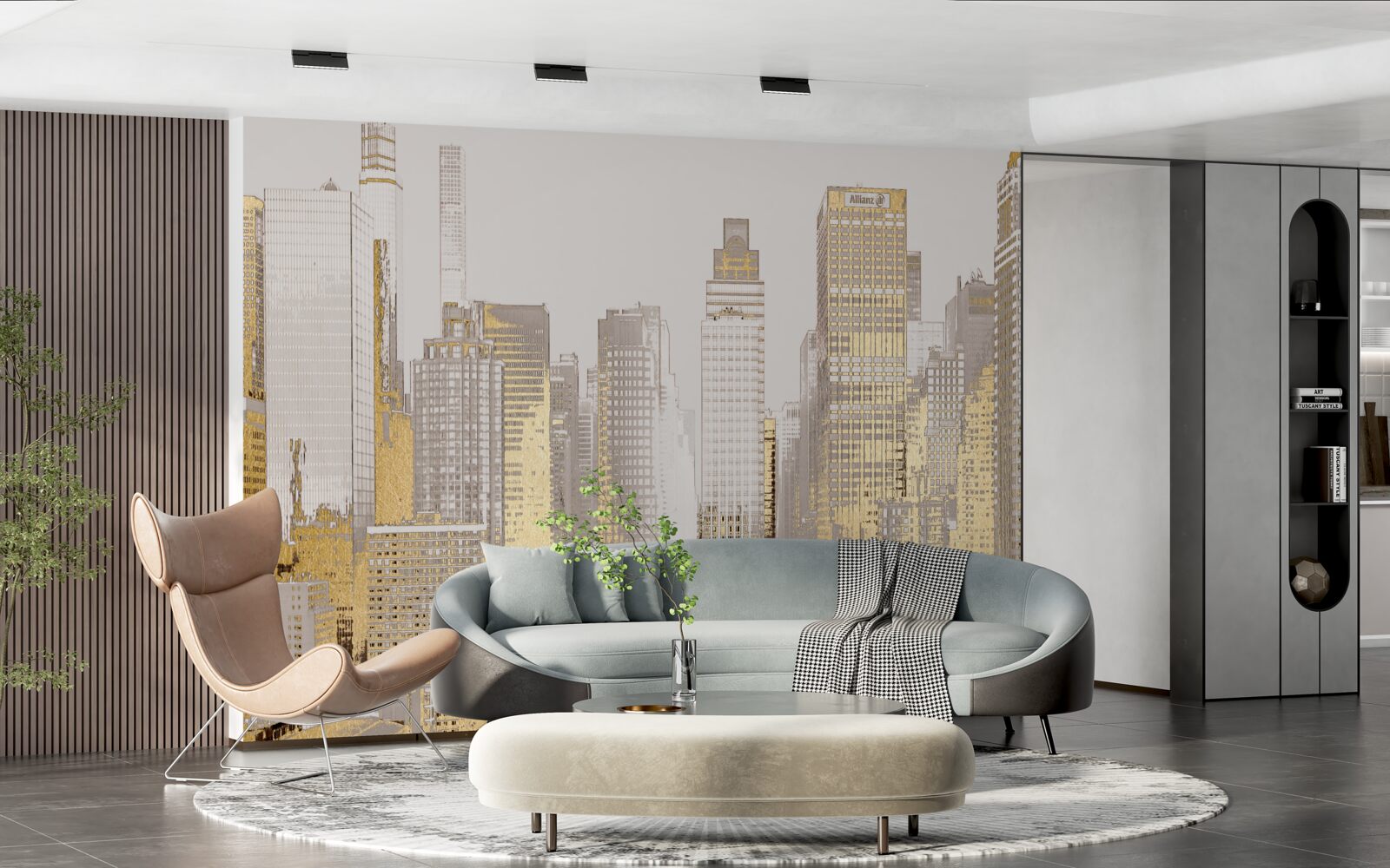 Papier peint panorama de gratte-ciel dorés