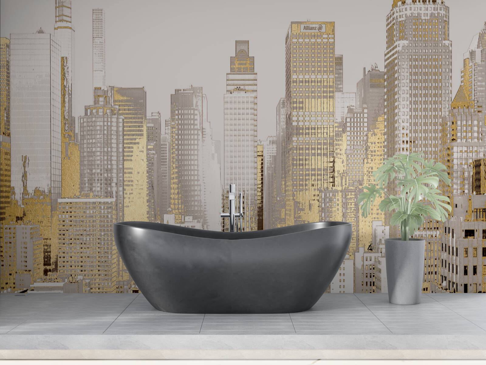 Papier peint panorama de gratte-ciel dorés