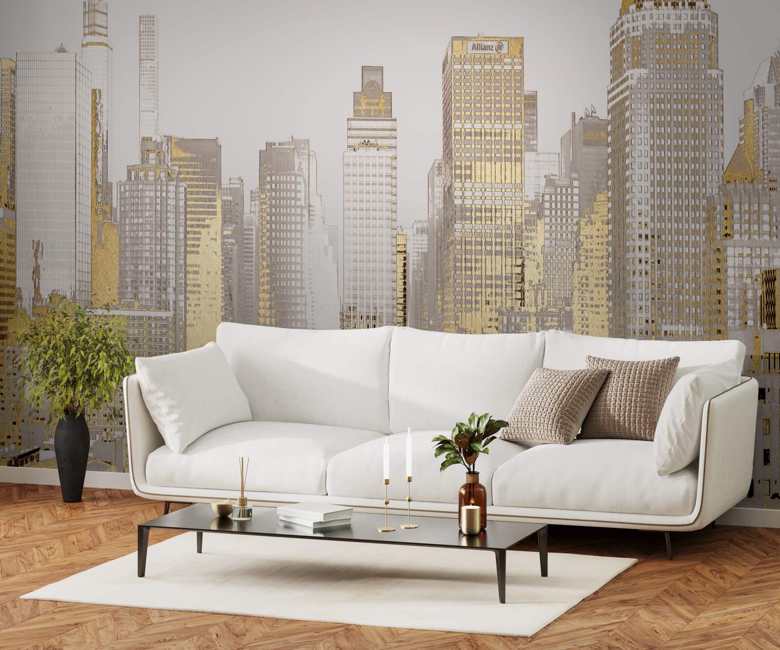 Papier peint panorama de gratte-ciel dorés