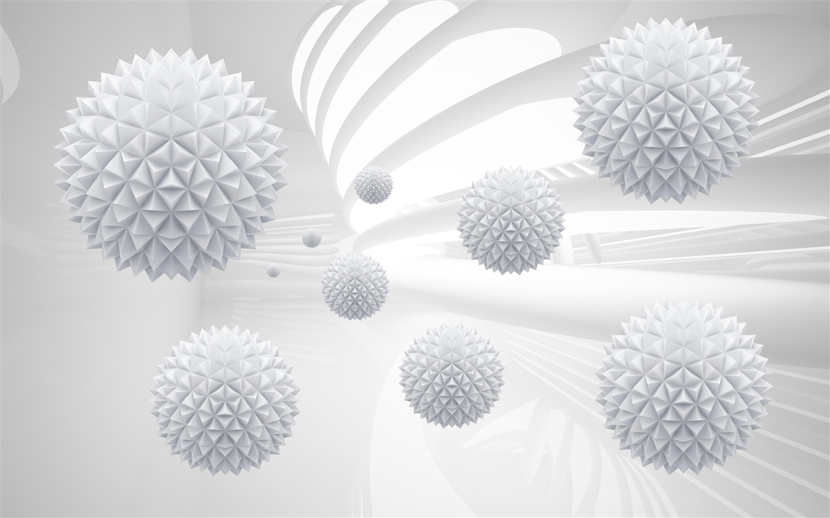 Papier peint des boules hérissées de pointes flottant en état d'apesanteur