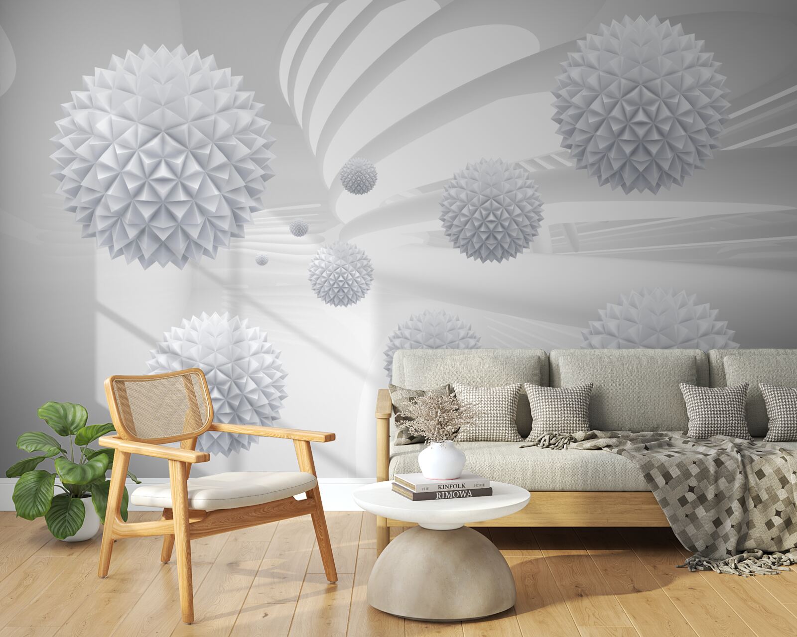 Papier peint des boules hérissées de pointes flottant en état d'apesanteur