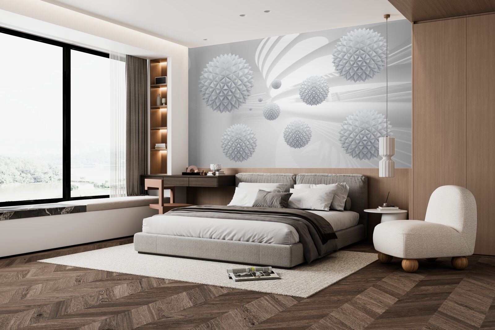 Papier peint des boules hérissées de pointes flottant en état d'apesanteur