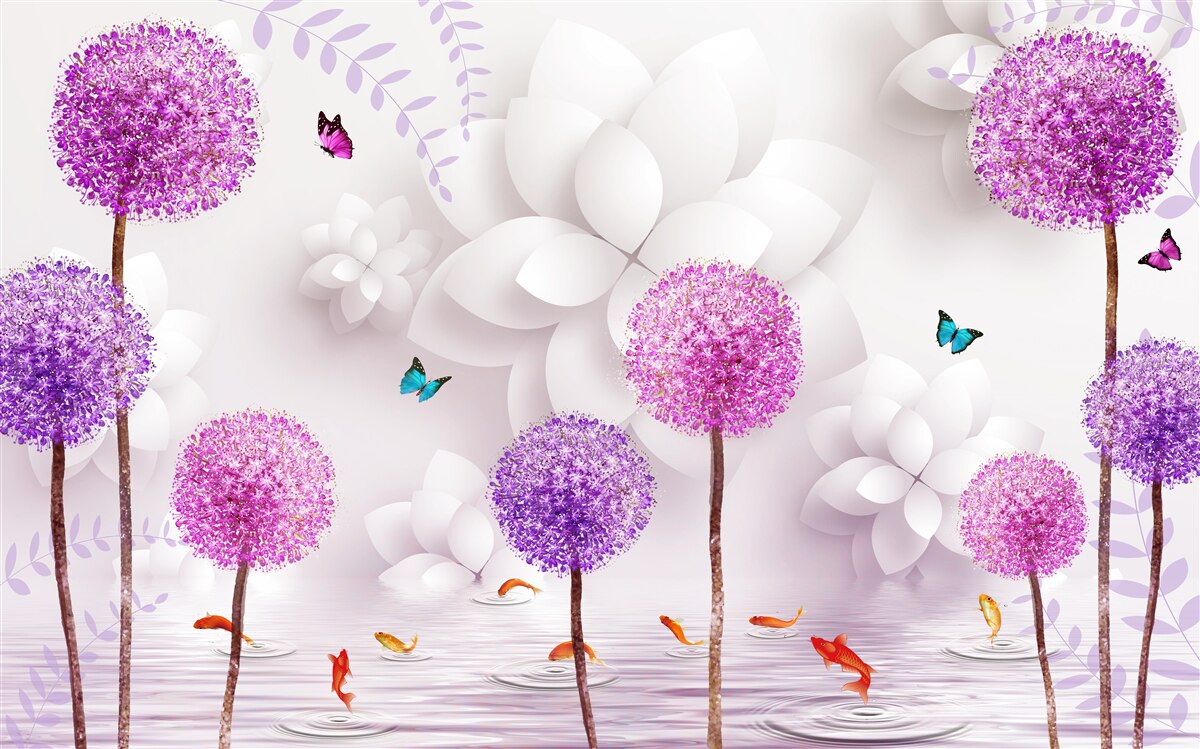 Papier peint des laitances violettes flottant à la surface de l'eau