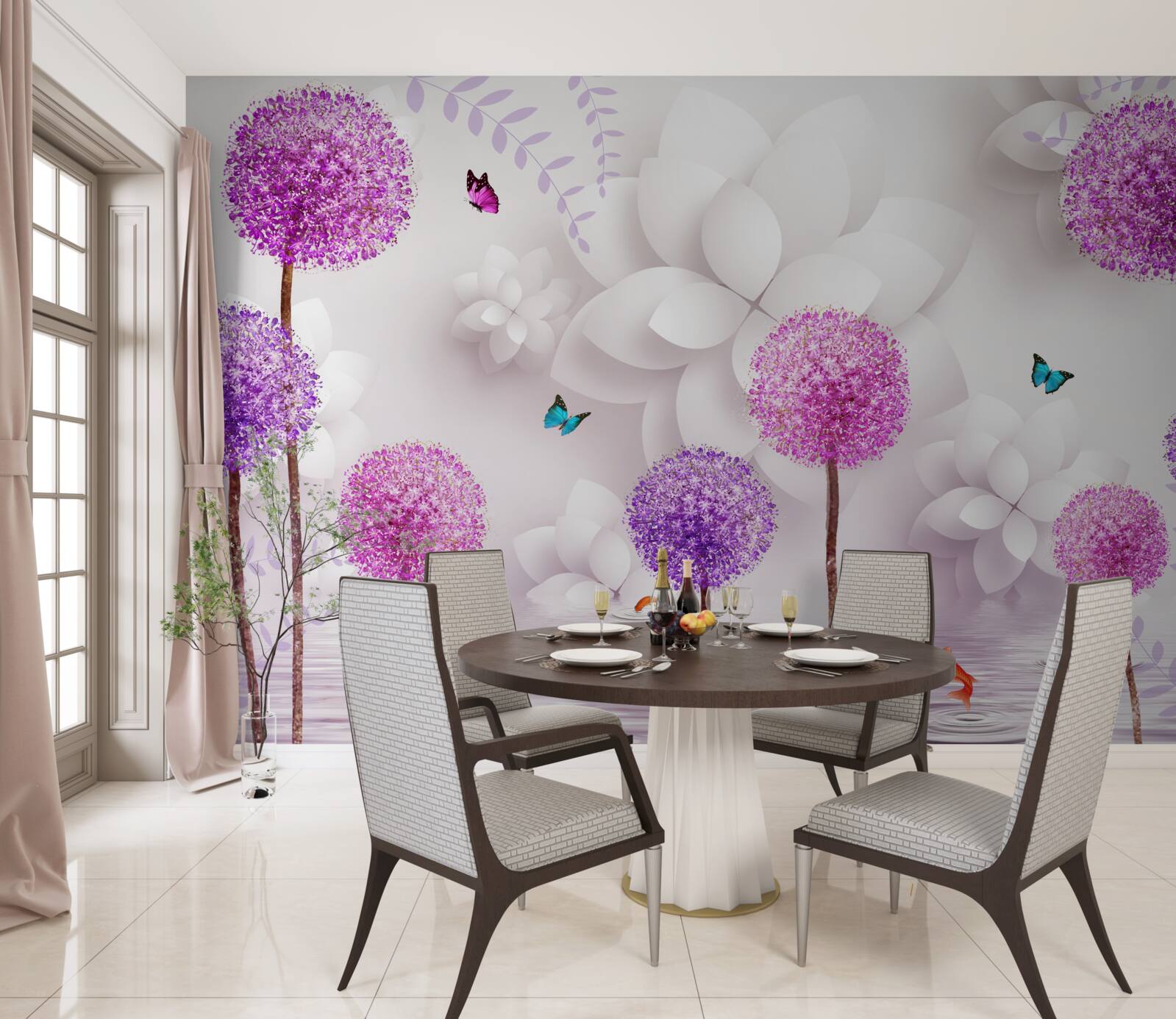 Papier peint des laitances violettes flottant à la surface de l'eau