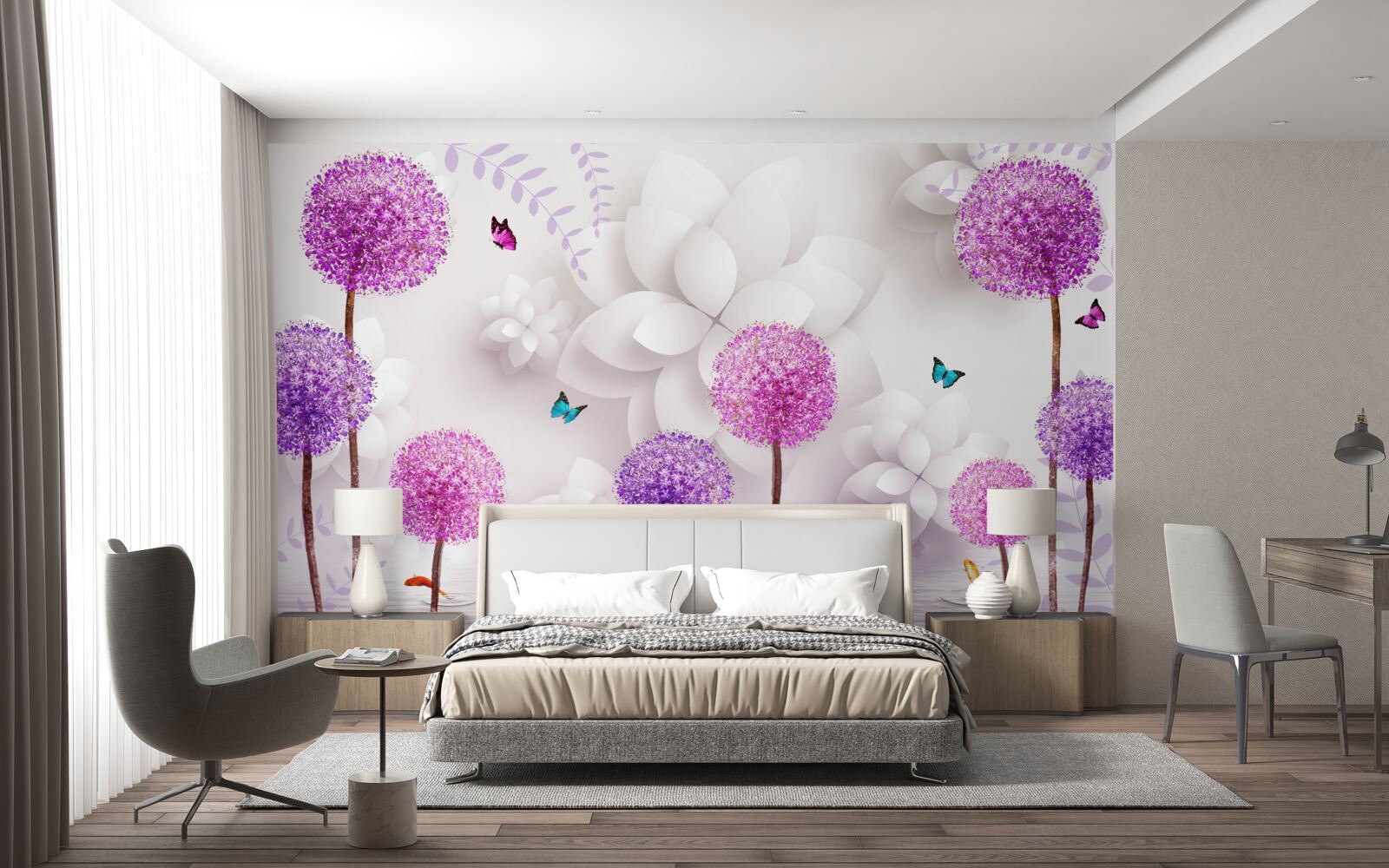 Papier peint des laitances violettes flottant à la surface de l'eau