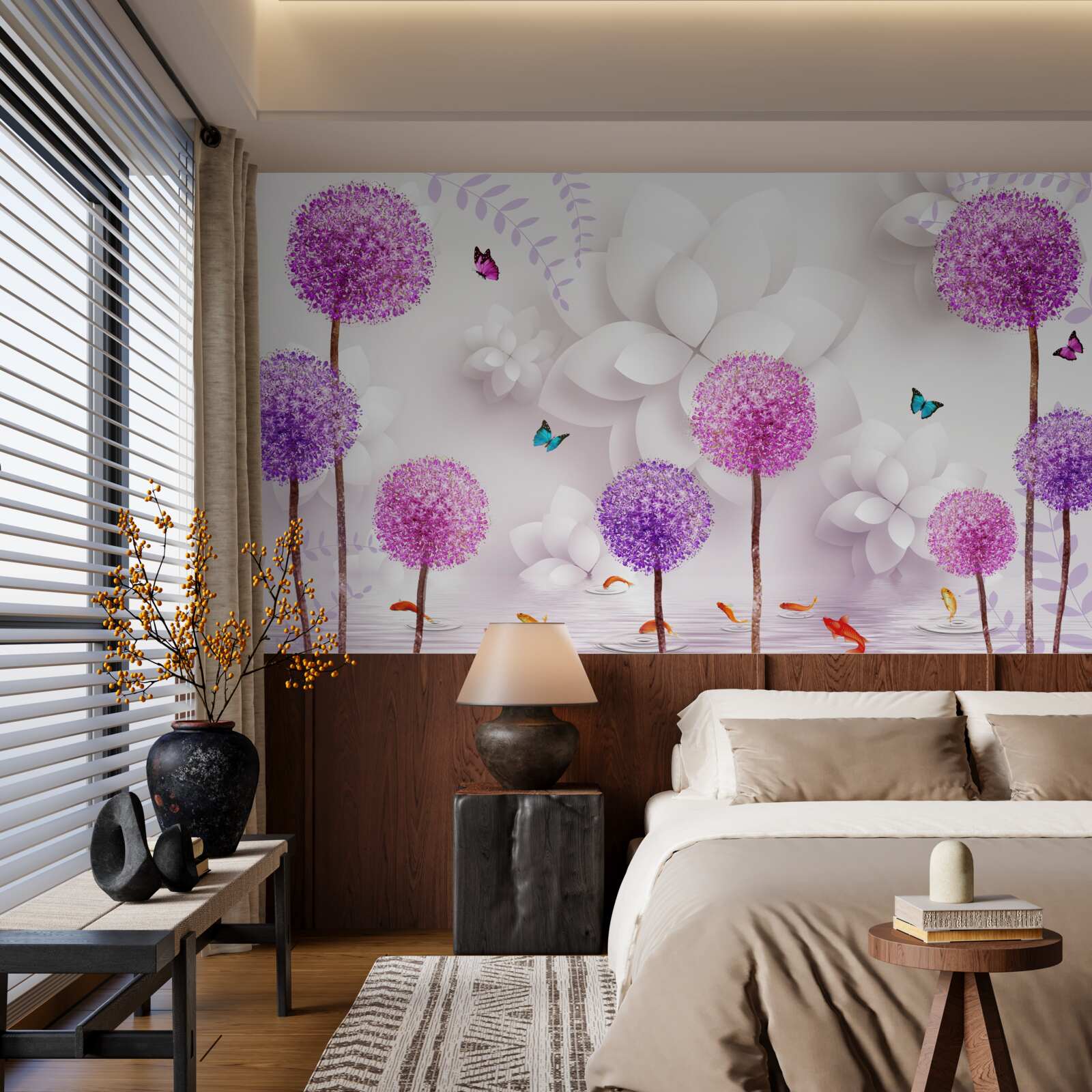 Papier peint des laitances violettes flottant à la surface de l'eau