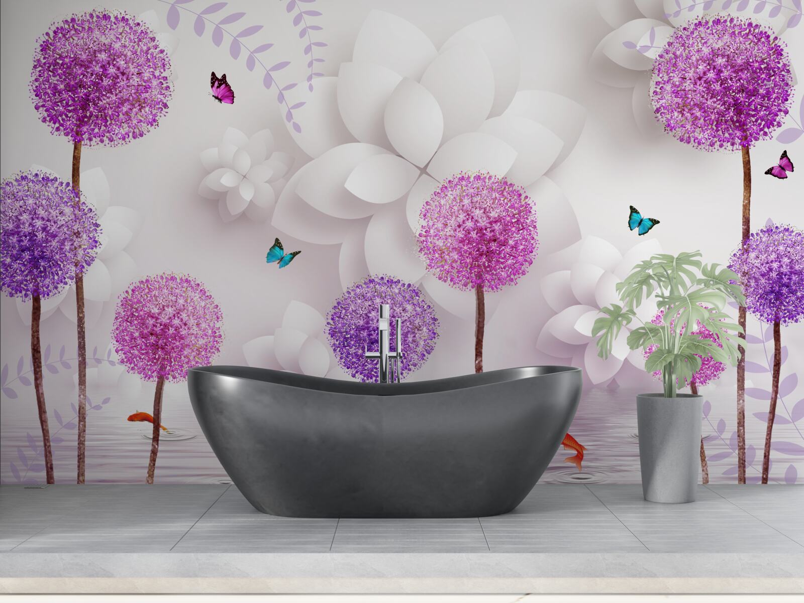 Papier peint des laitances violettes flottant à la surface de l'eau