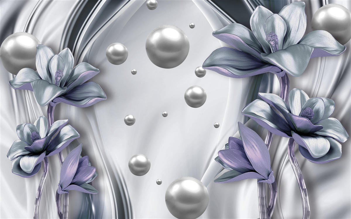 Papier peint reflet de perles et de fleurs dans l'eau