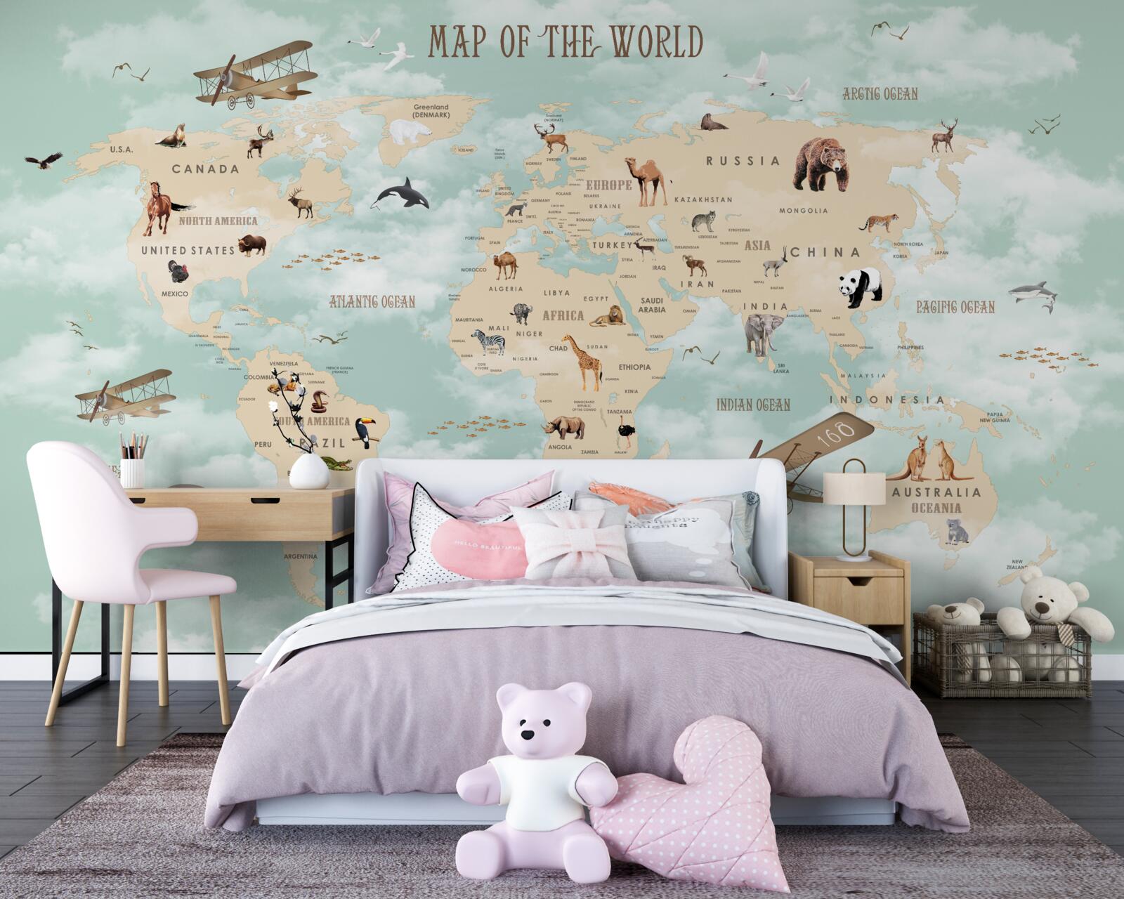 Papier peint la faune dans l'atlas géographique