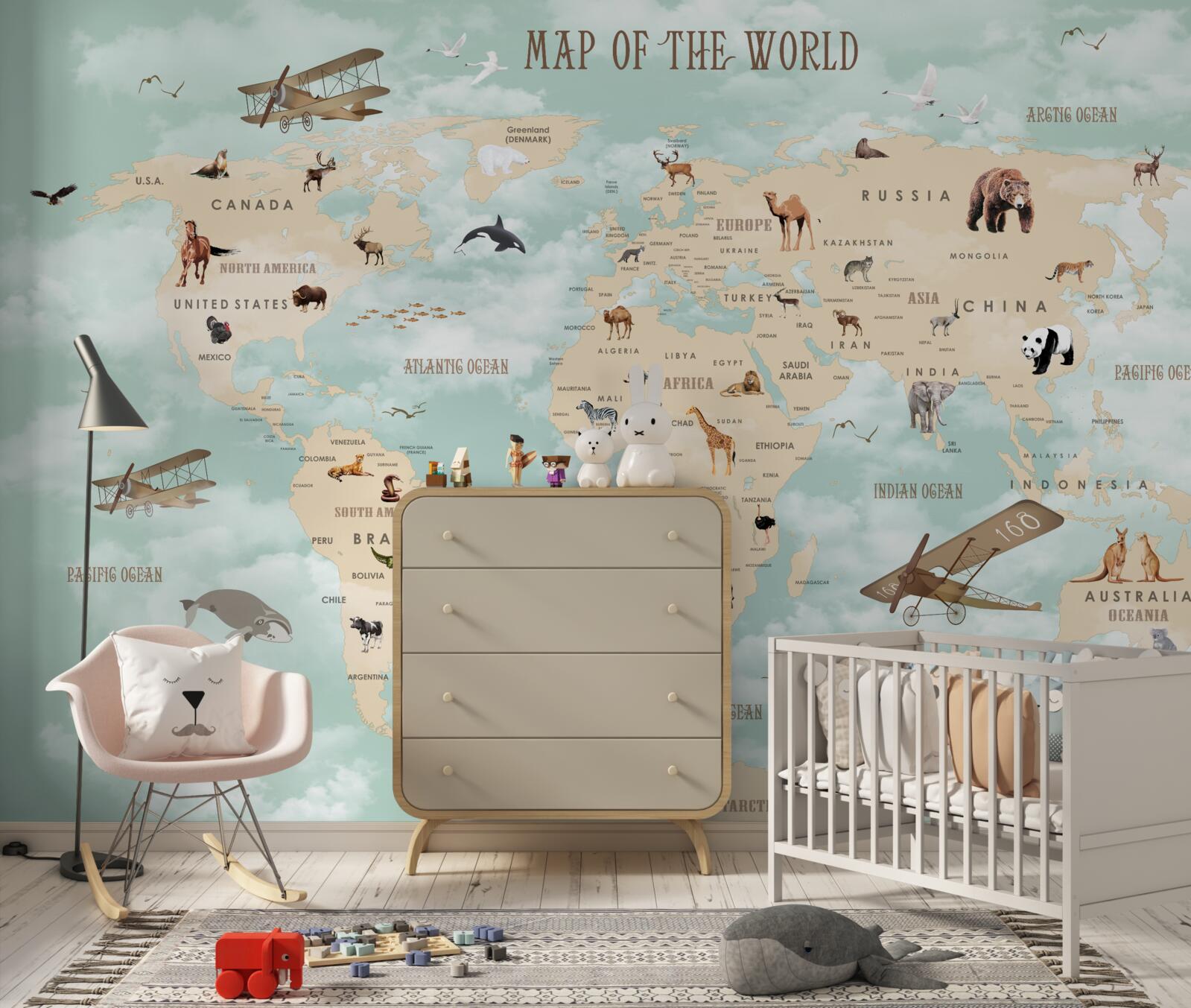 Papier peint la faune dans l'atlas géographique