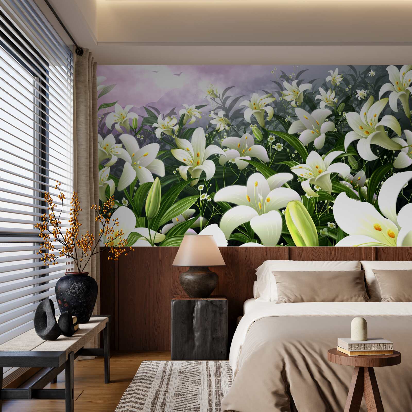 Papier peint tapis de lys blanc comme neige