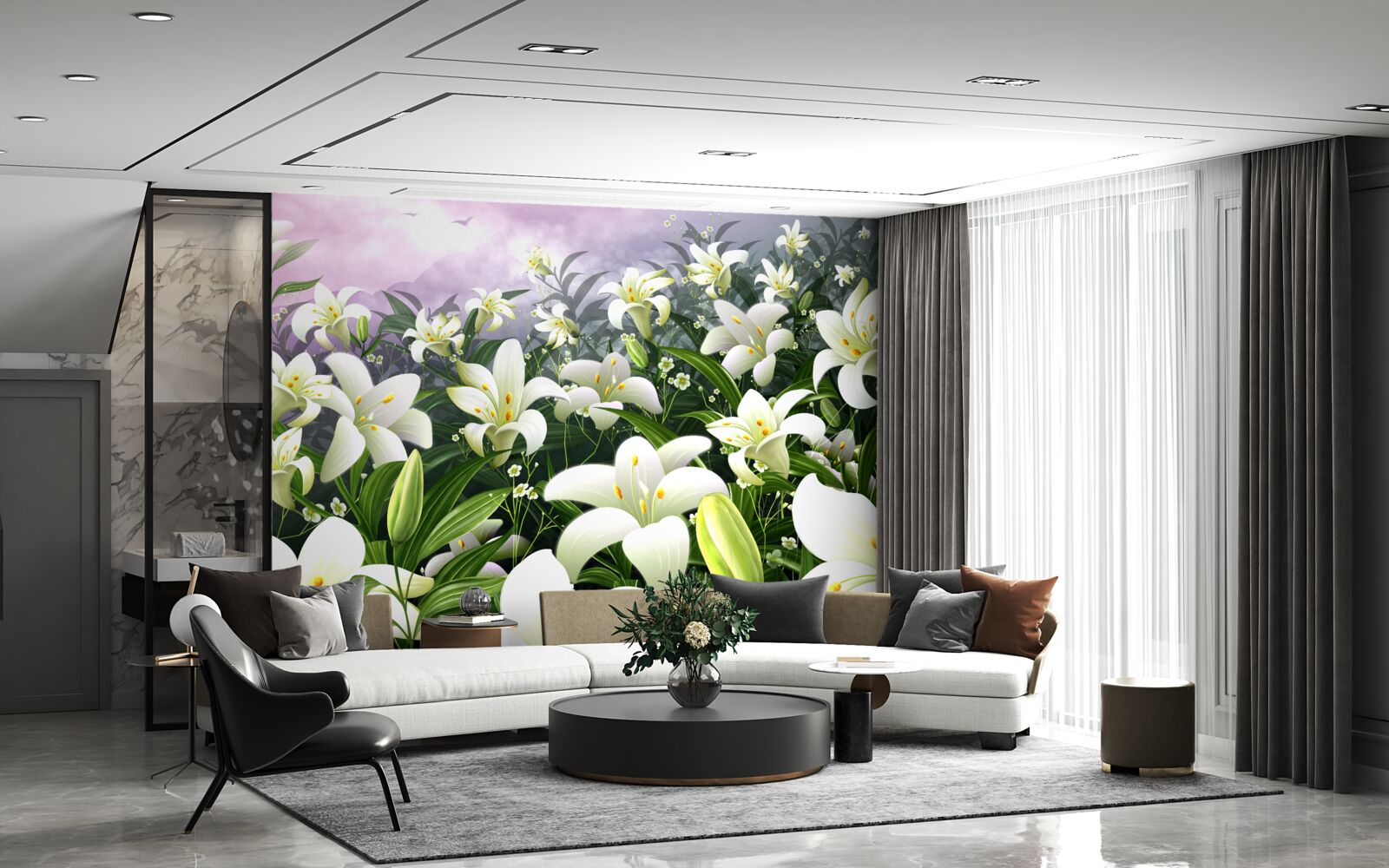 Papier peint tapis de lys blanc comme neige