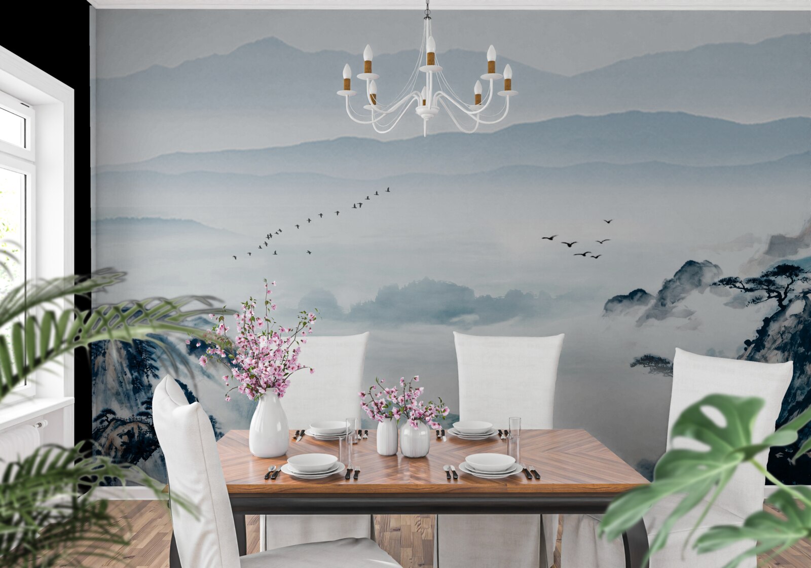 Papier peint les sommets des montagnes enveloppés de brume