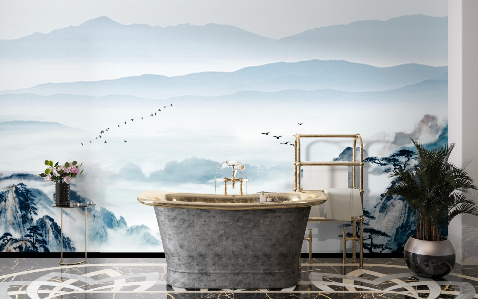 Papier peint les sommets des montagnes enveloppés de brume