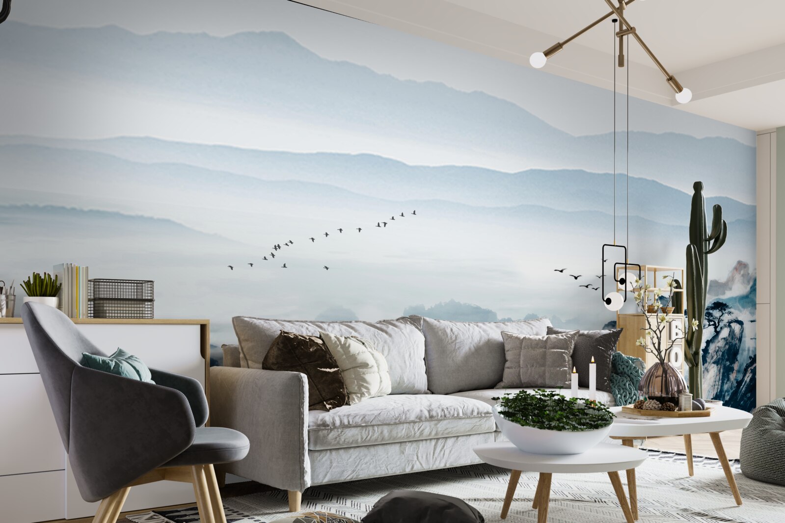 Papier peint les sommets des montagnes enveloppés de brume