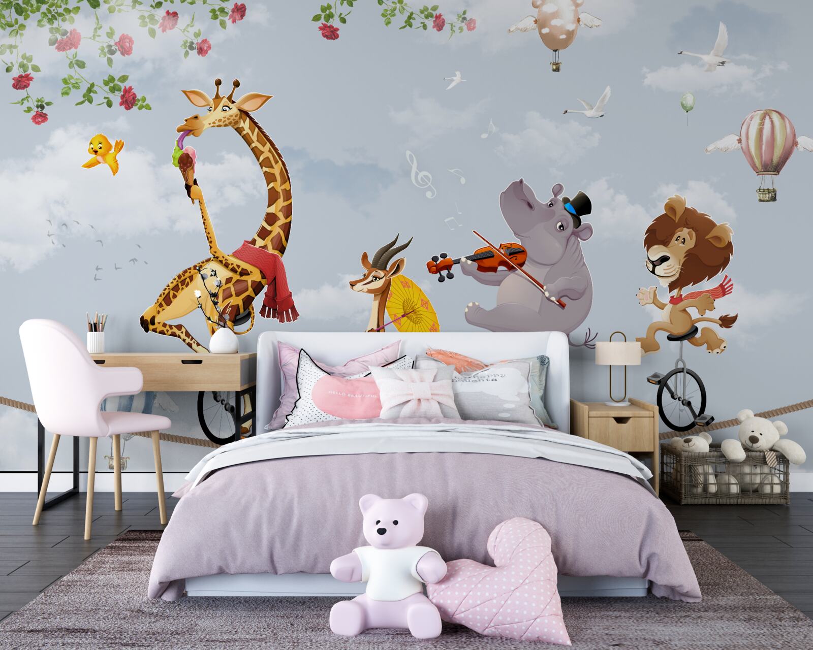 Papier peint animaux de cirque sur une corde raide