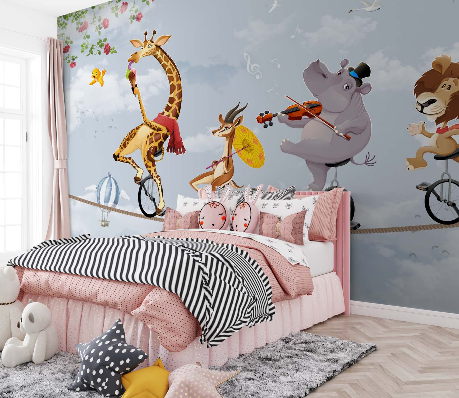 Papier peint animaux de cirque sur une corde raide