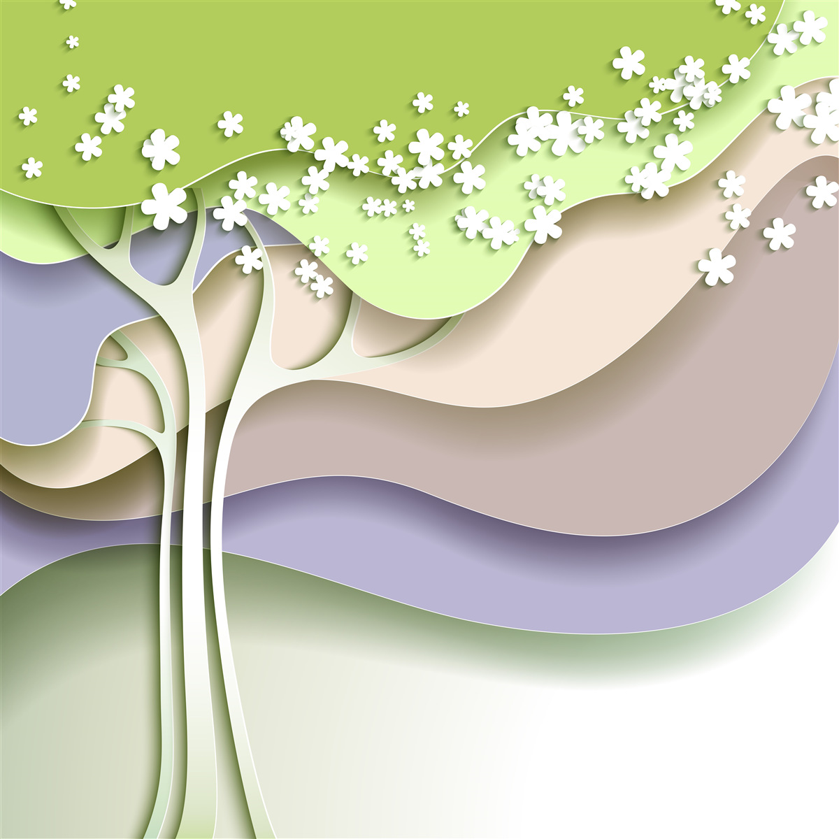 Papier peint abstraction d'un arbre à fleurs avec des feuilles