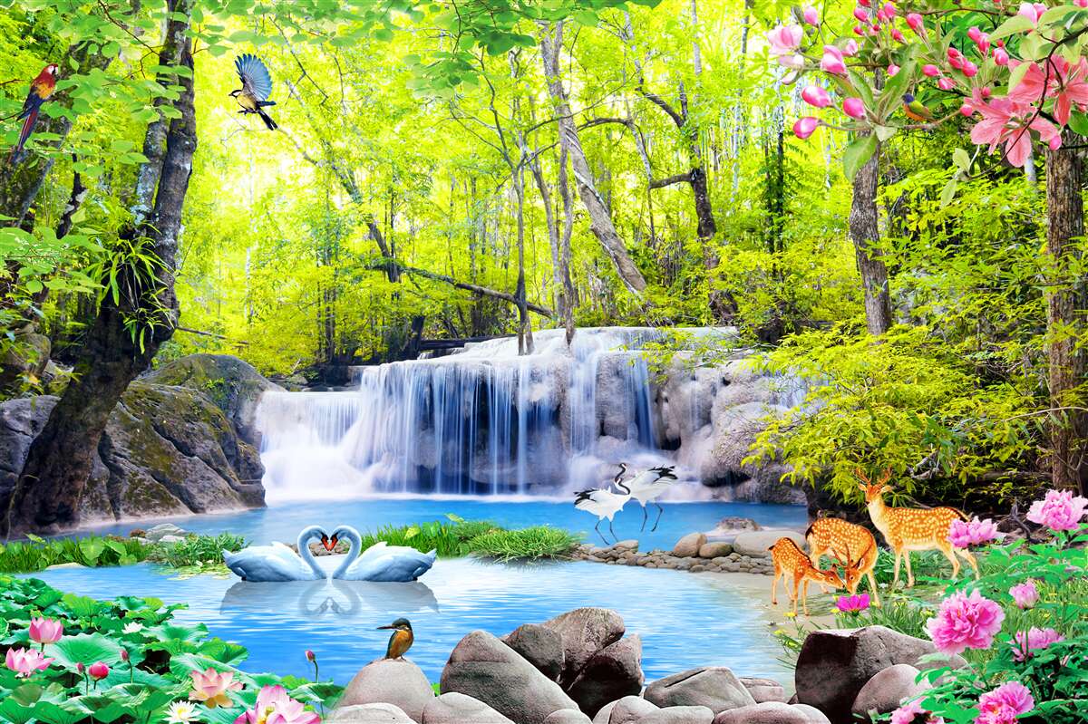 Papier peint Les cascades d'été ont la magie de la nature en elles