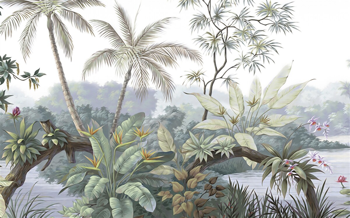 Papier peint plantes dans la jungle après la pluie