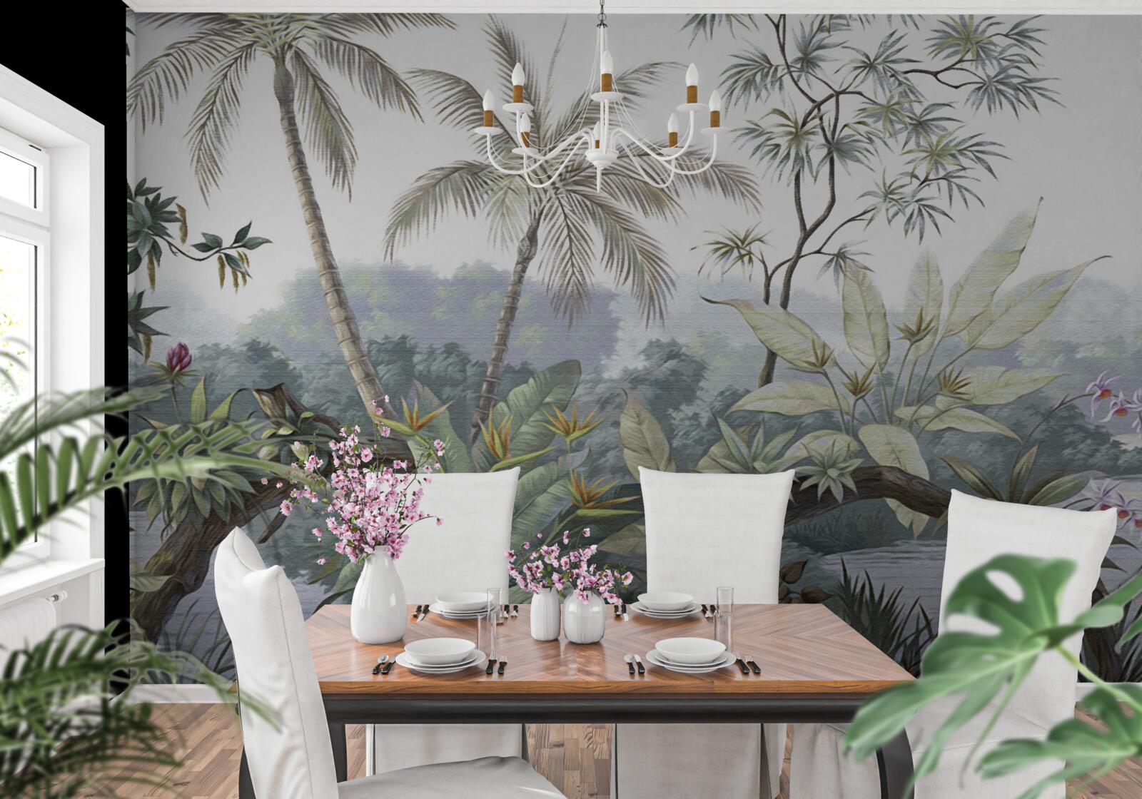 Papier peint plantes dans la jungle après la pluie