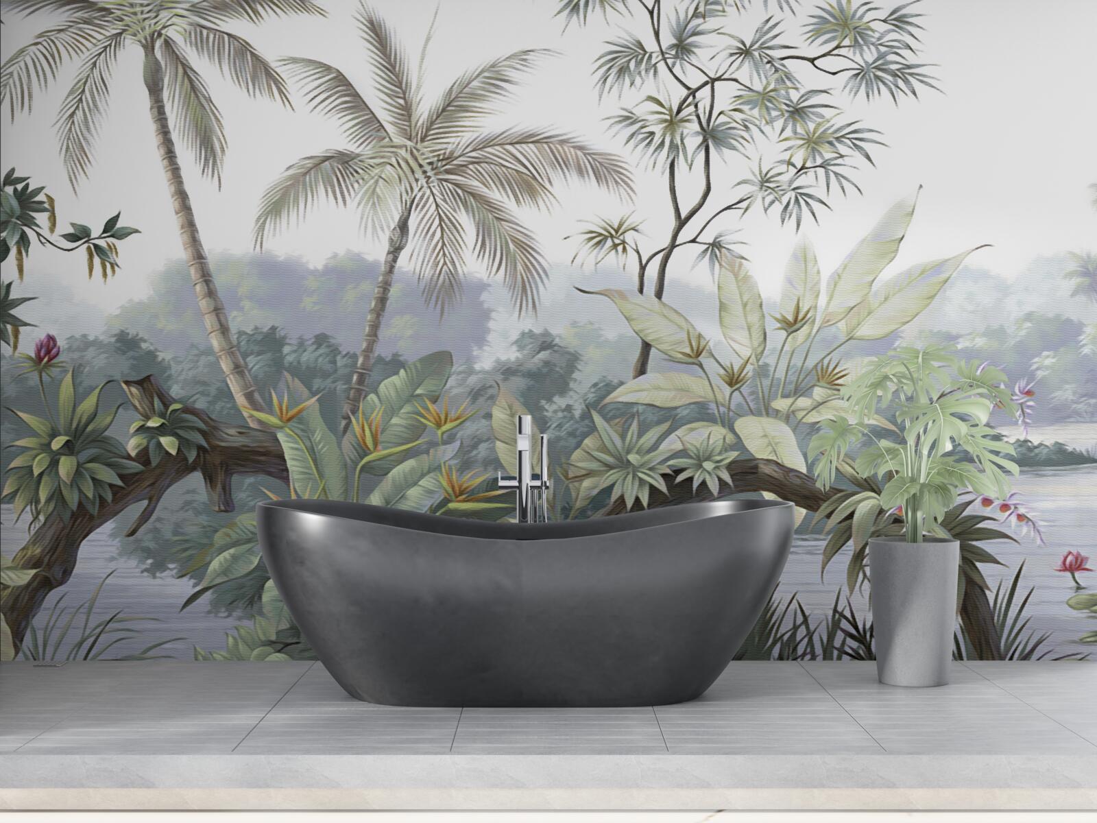 Papier peint plantes dans la jungle après la pluie