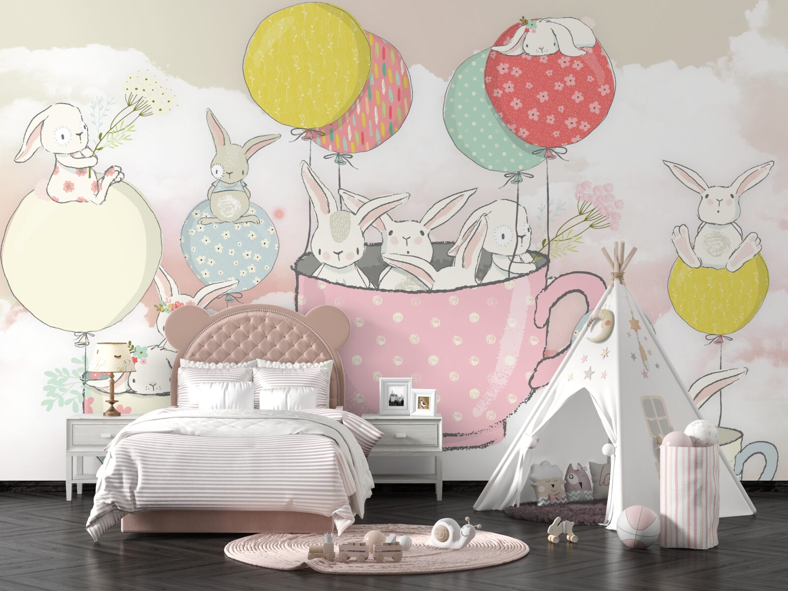 Papier peint les lapins qui tournent en rond