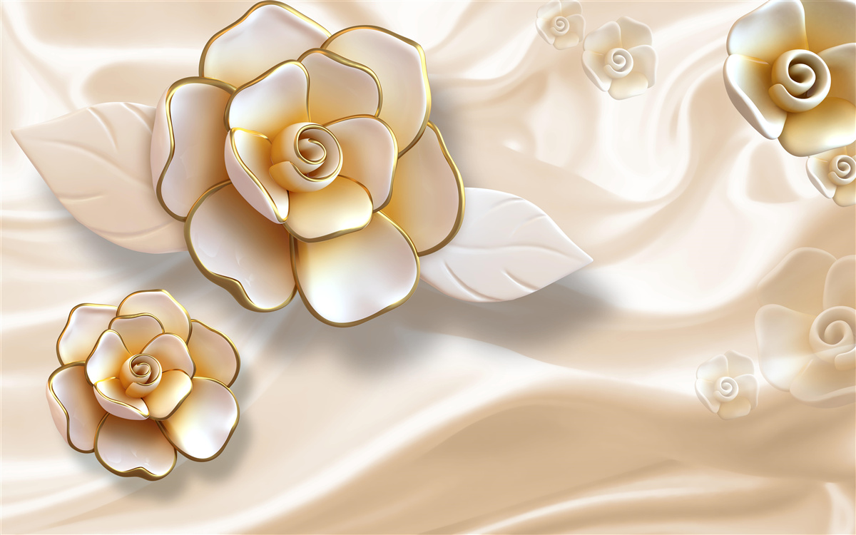 Papier peint roses blanches luxueuses aux reflets dorés