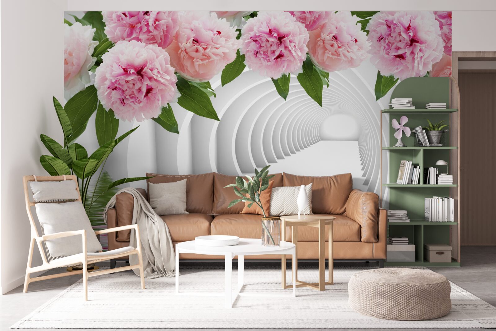 Papier peint pivoines roses au-dessus de la surface de l'eau