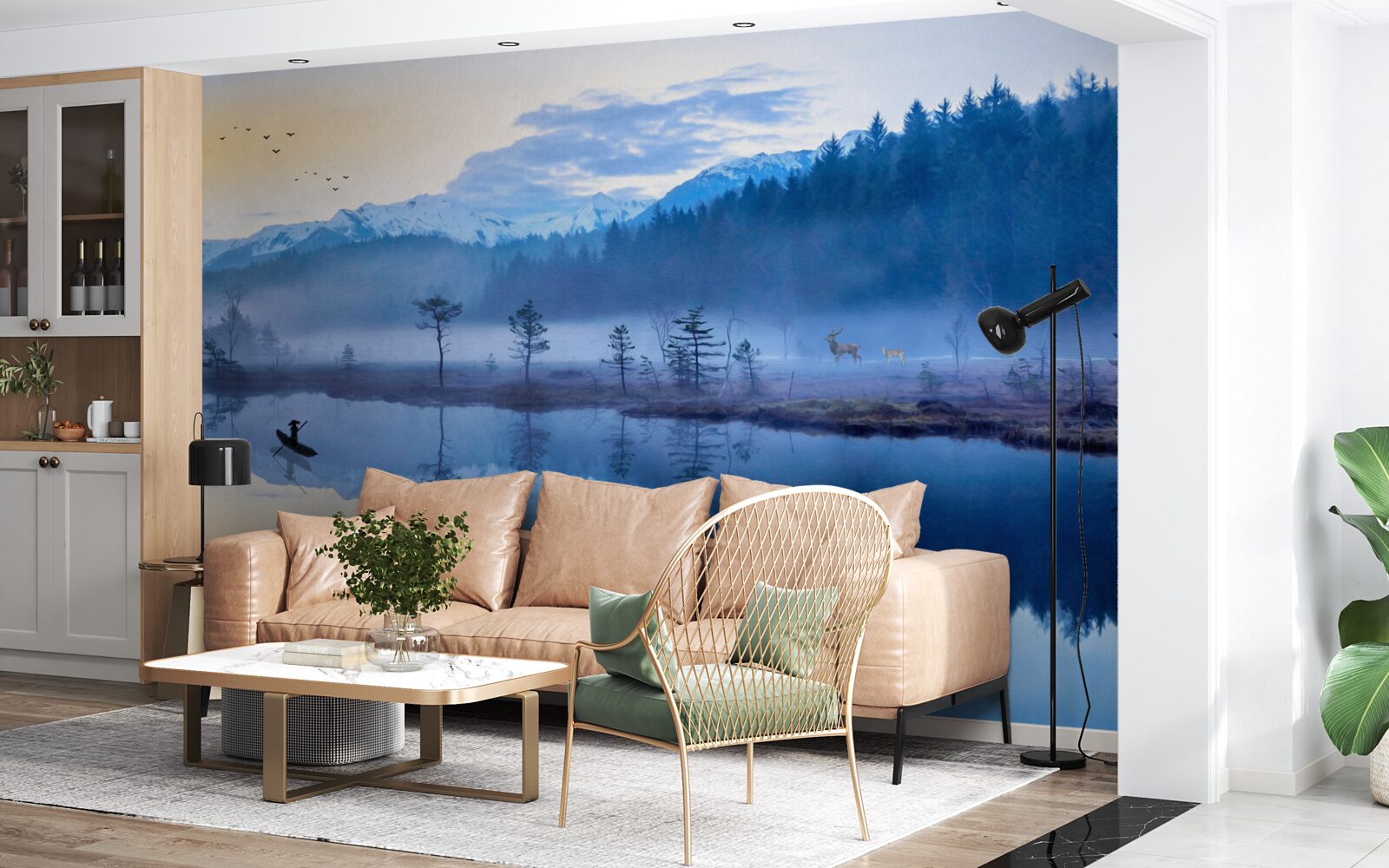 Papier peint image d'une forêt d'épicéas dans un miroir d'eau