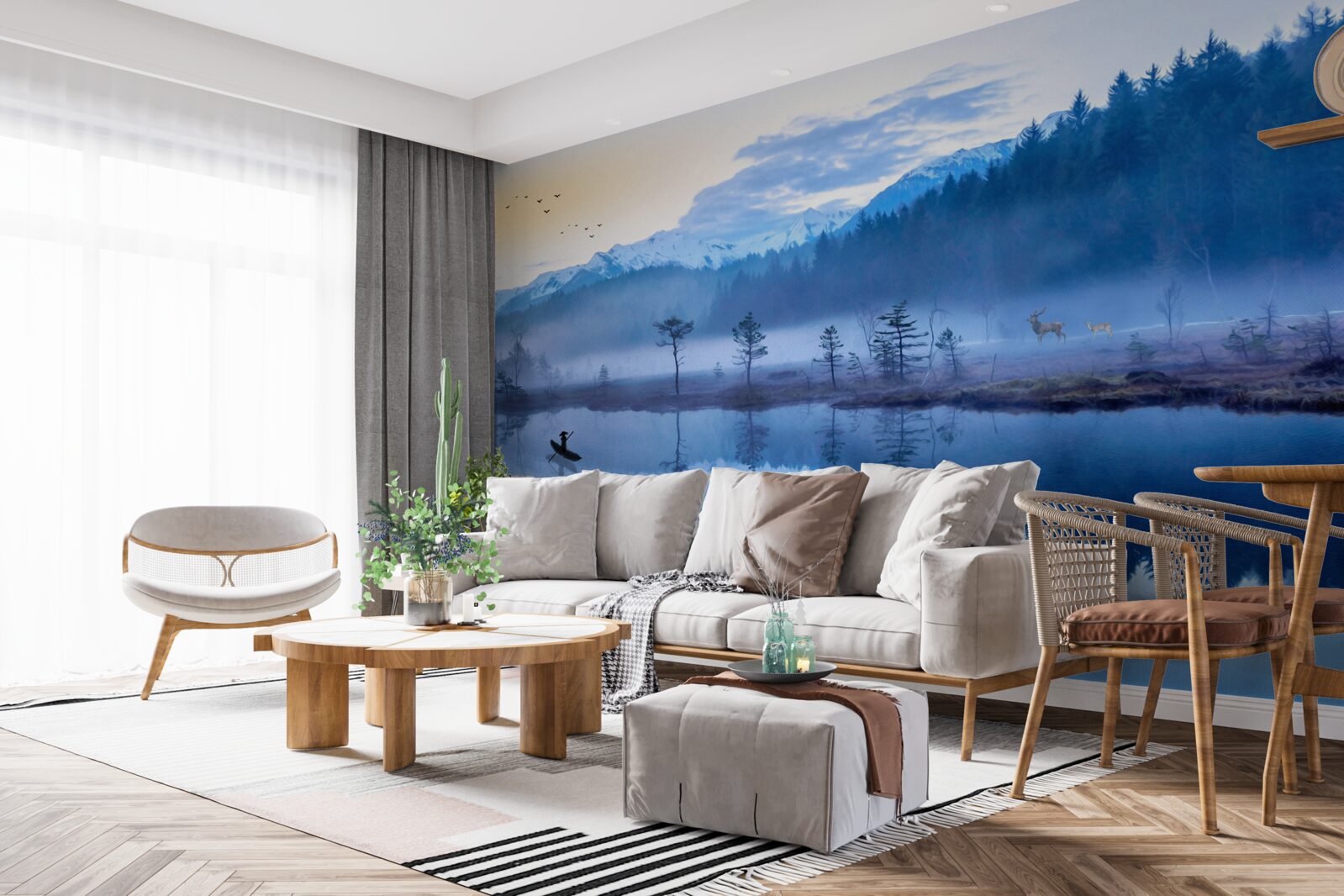 Papier peint image d'une forêt d'épicéas dans un miroir d'eau