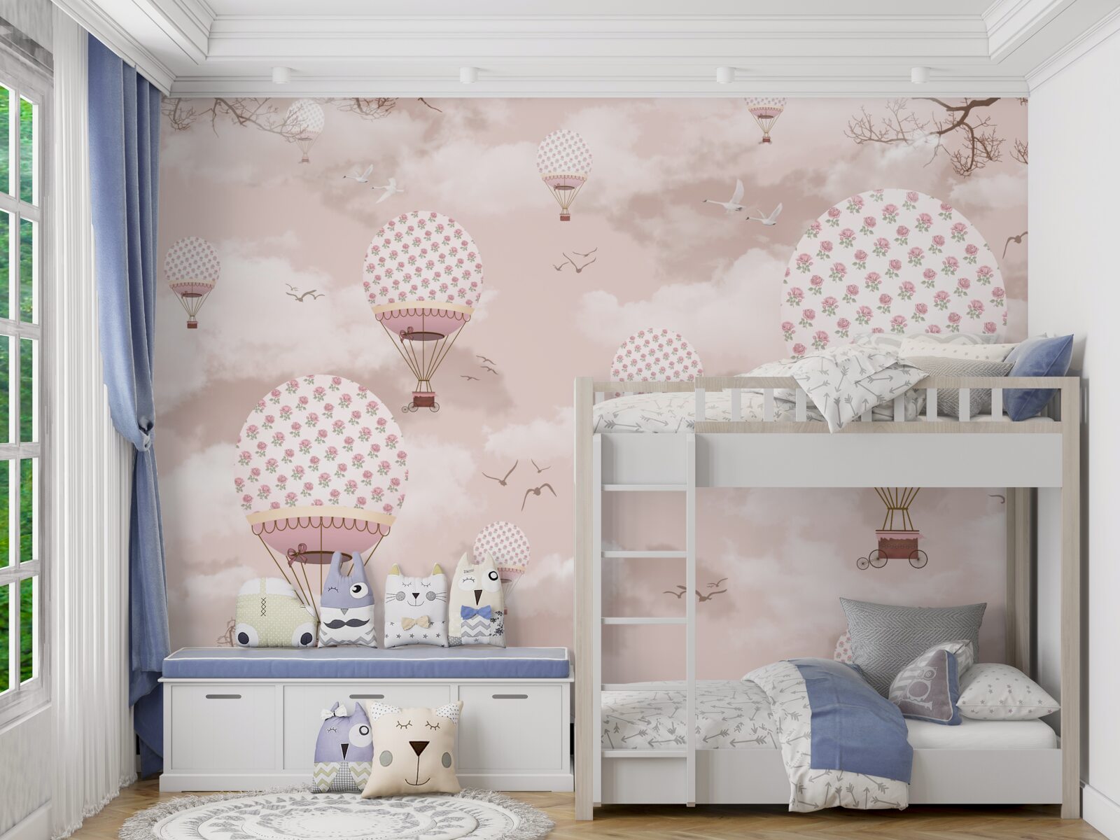 Papier peint le ciel rose est décoré de ballons