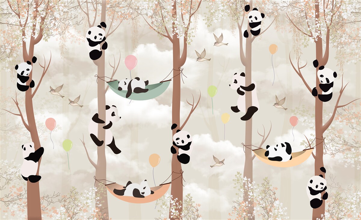 Papier peint de nombreux pandas vivent dans les arbres