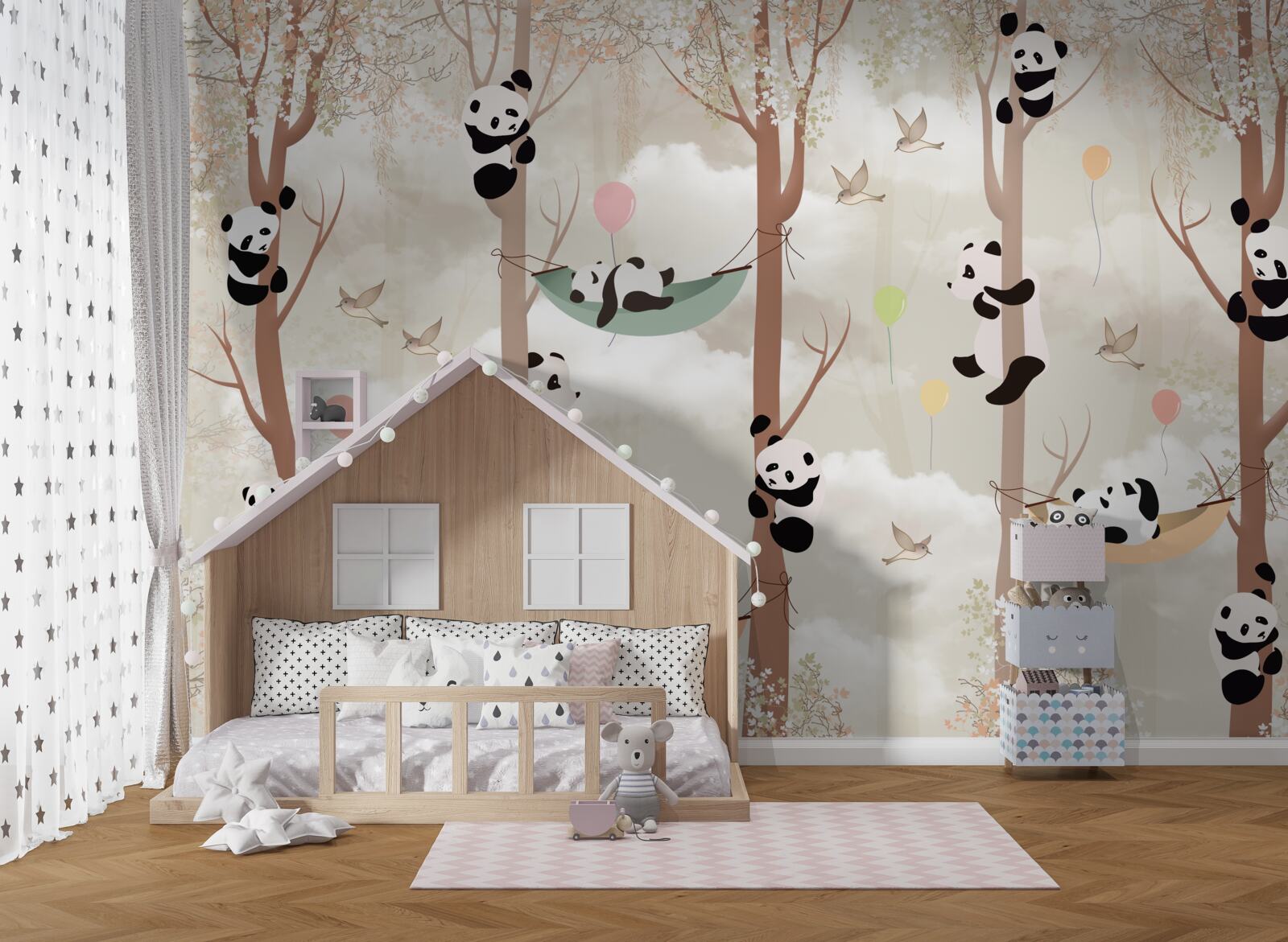 Papier peint de nombreux pandas vivent dans les arbres