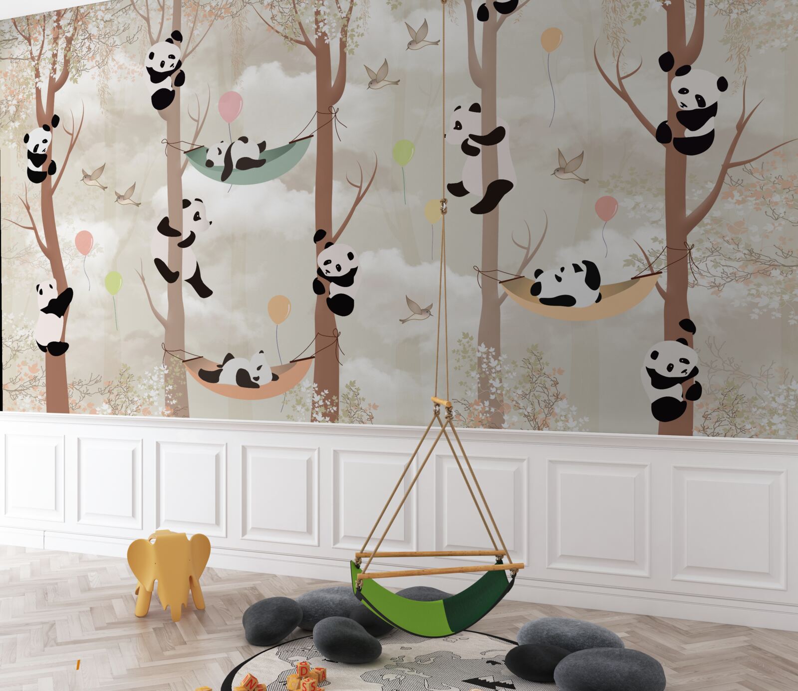 Papier peint de nombreux pandas vivent dans les arbres