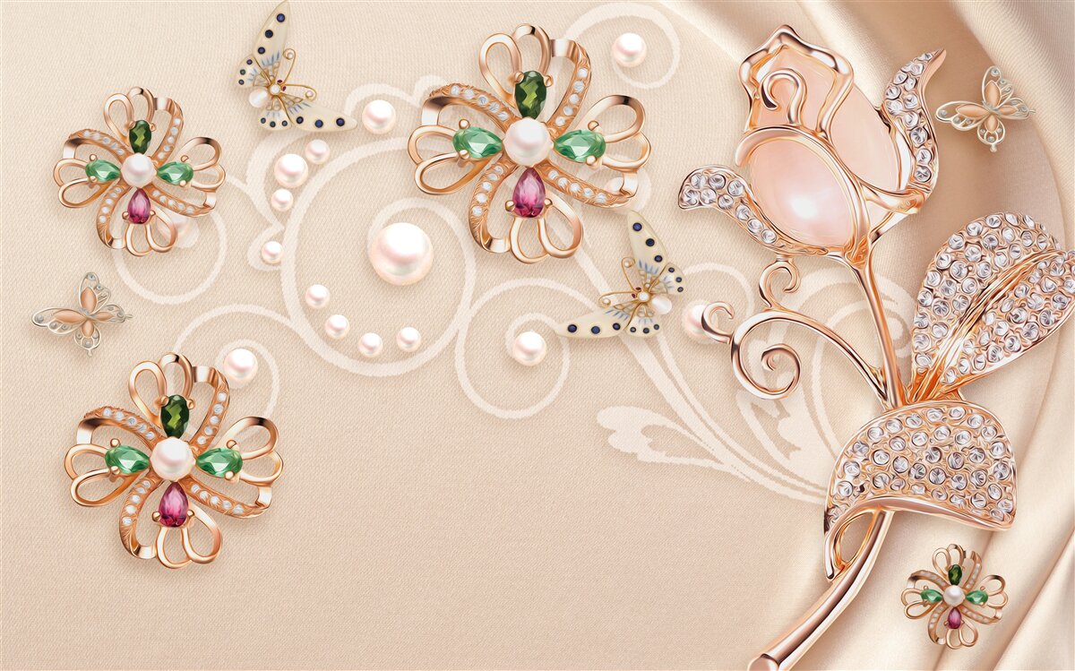 Papier peint des pierres précieuses en forme de fleurs et de feuilles