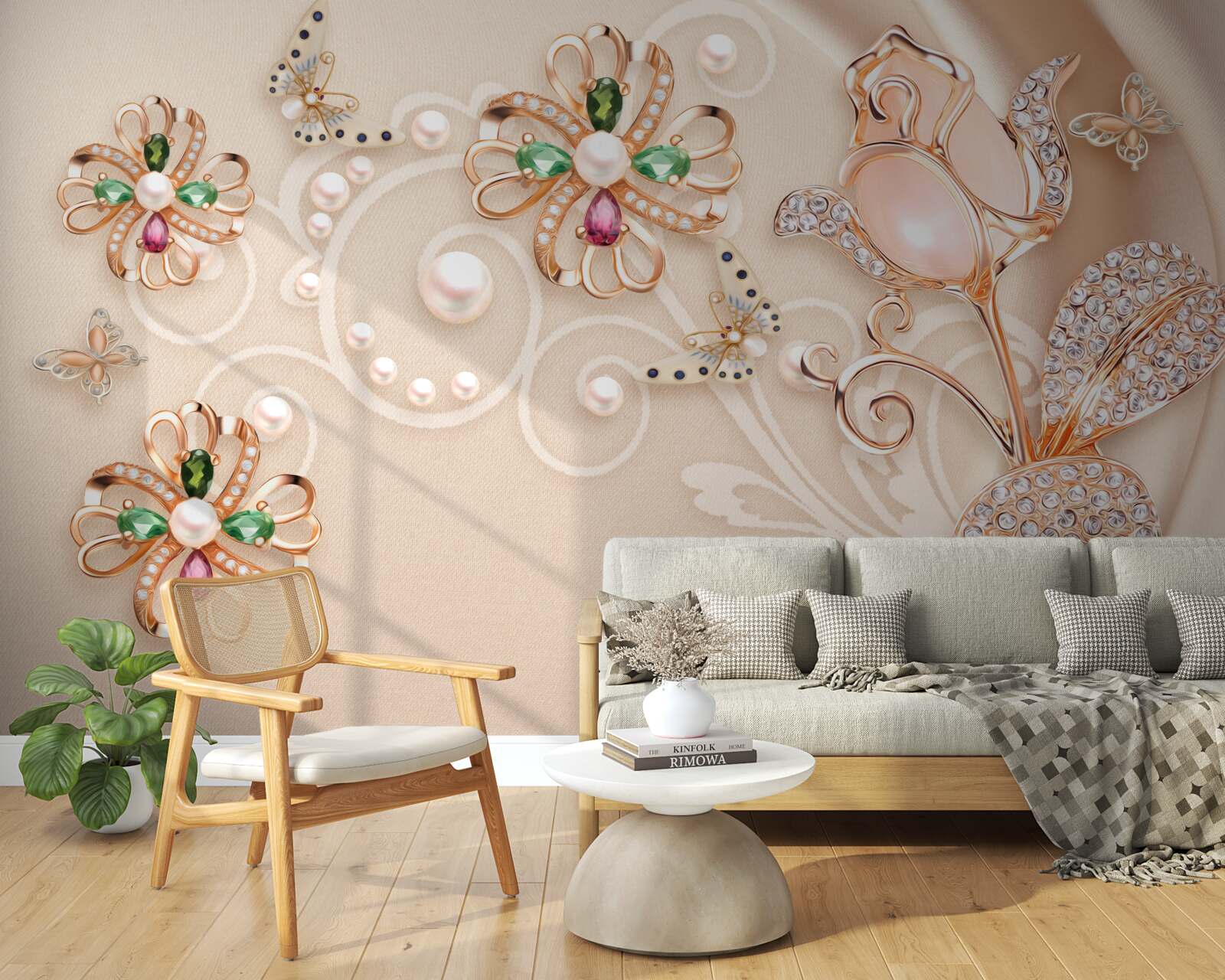 Papier peint des pierres précieuses en forme de fleurs et de feuilles