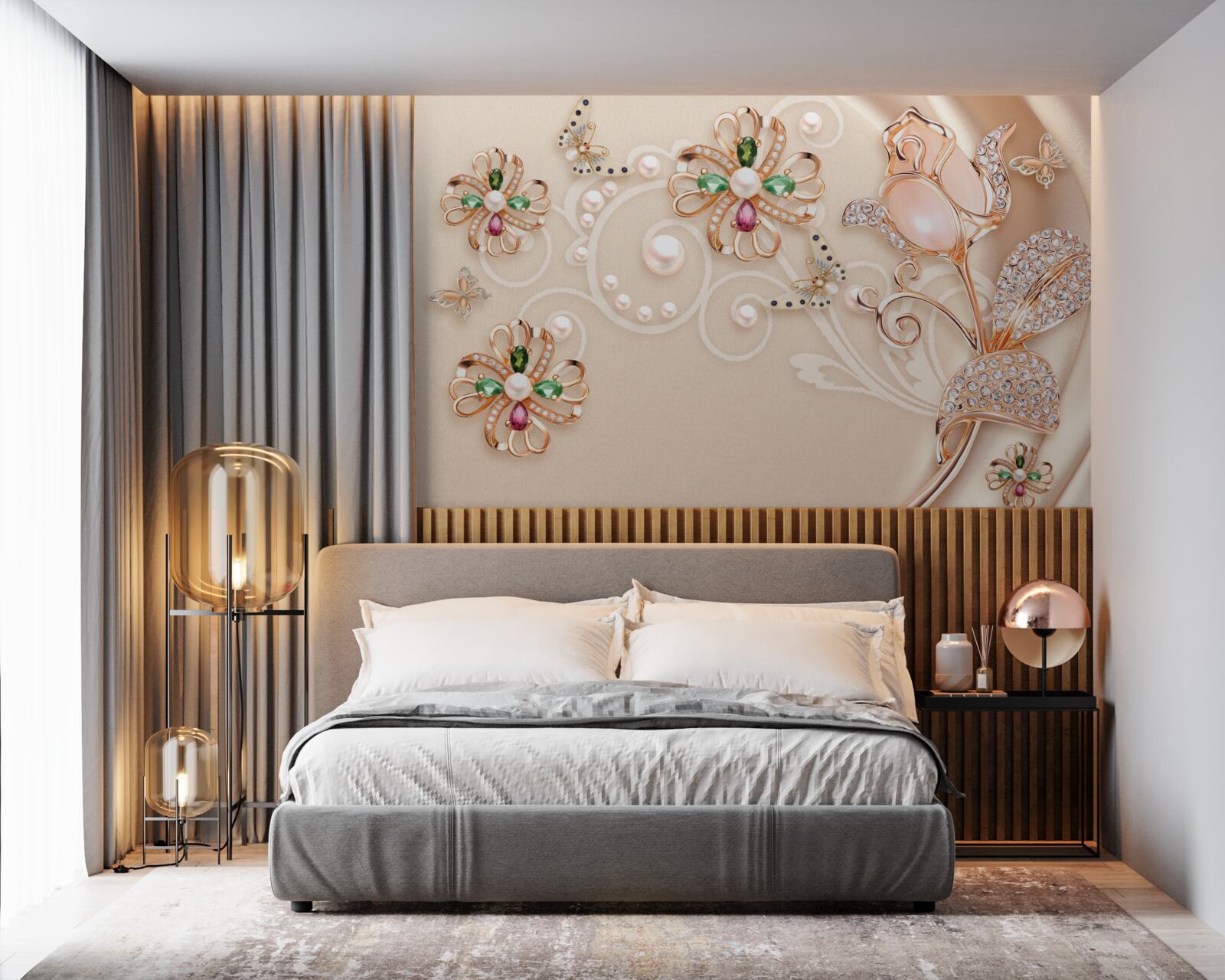 Papier peint des pierres précieuses en forme de fleurs et de feuilles