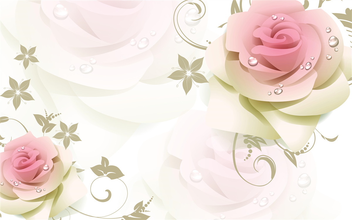 Papier peint de minces bourgeons roses avec des gouttelettes nacrées