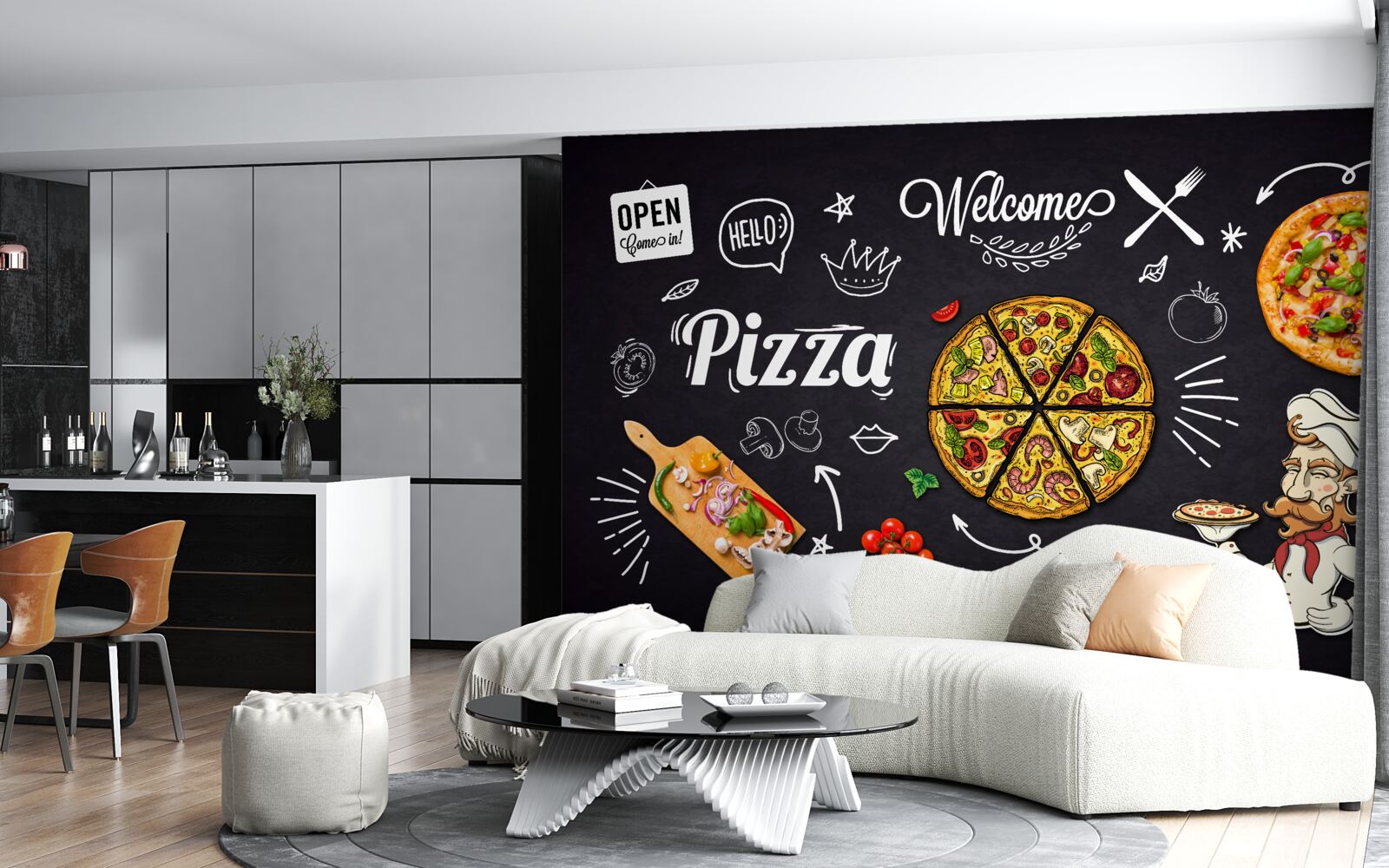 Papier peint cuisiner avec de la pizza