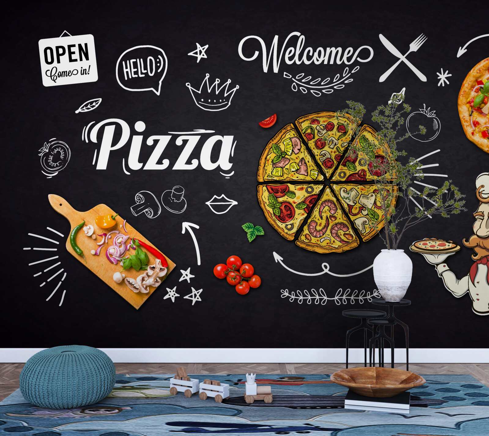 Papier peint cuisiner avec de la pizza