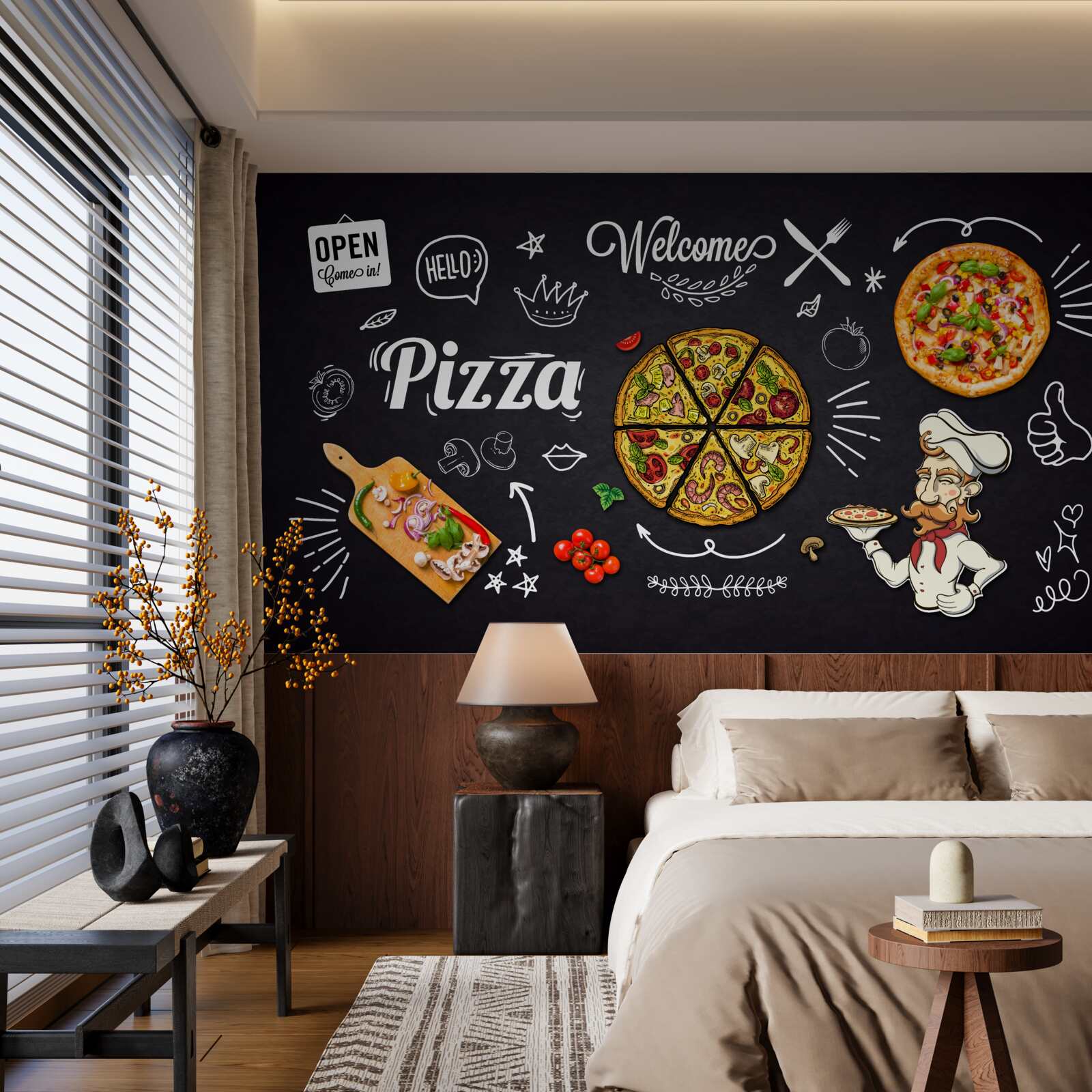 Papier peint cuisiner avec de la pizza