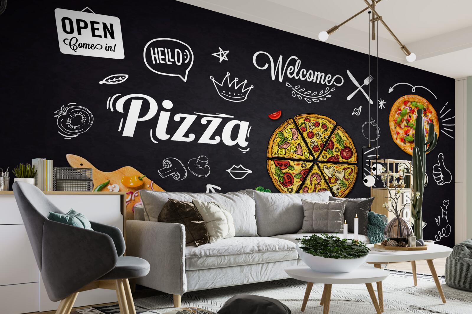Papier peint cuisiner avec de la pizza